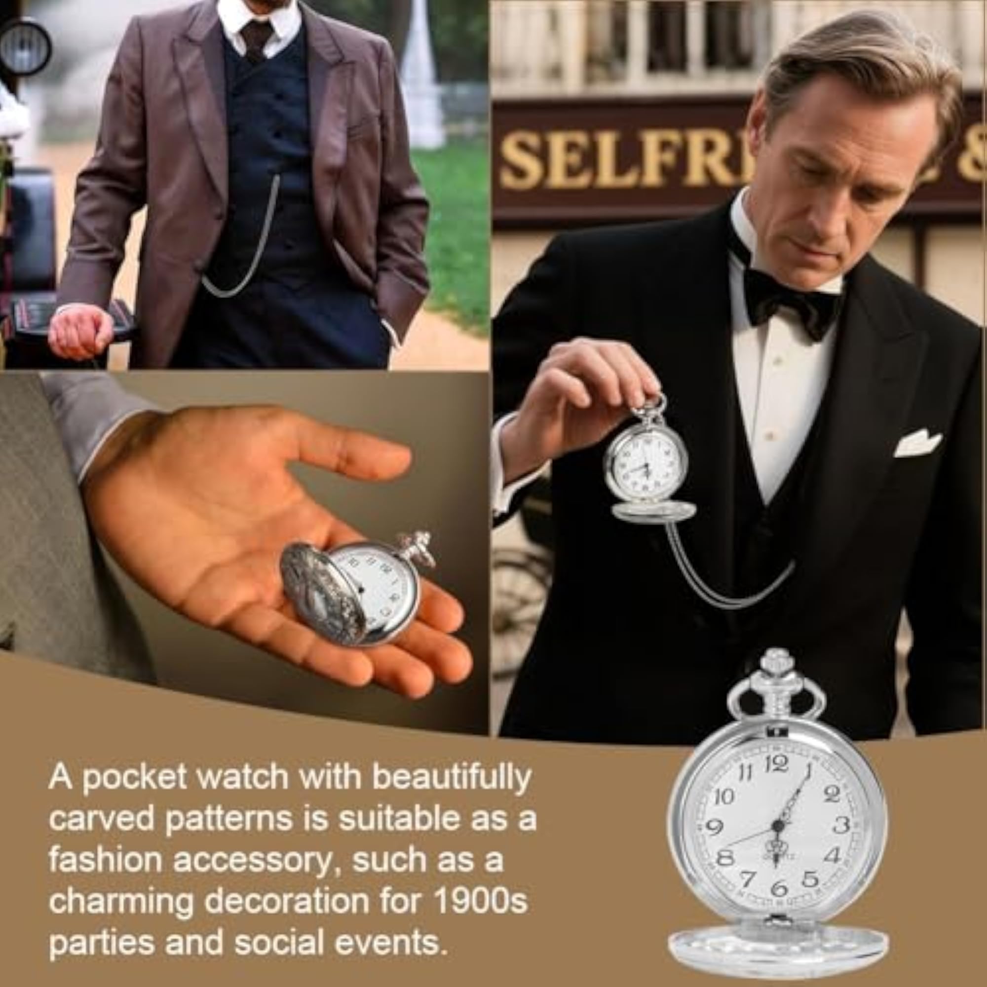 Modern Quartz Pocket Watch with Chain
